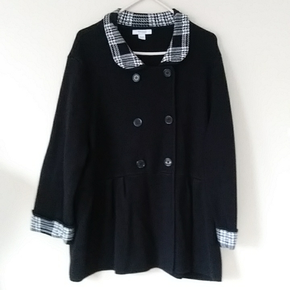 Dressbarn Woman Double Breasted Pleated Plaid Sweater Jacket 22/24 Black White - Picture 1 of 14